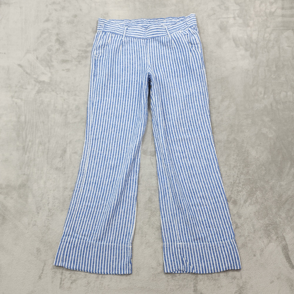Jolt Pants Womens M Blue Striped Linen Blend Wide Leg Pull On Casual Nautical